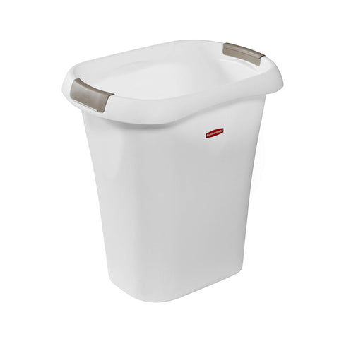 Rubbermaid open-top trash can white 5-3 gallon front view for bathroom use