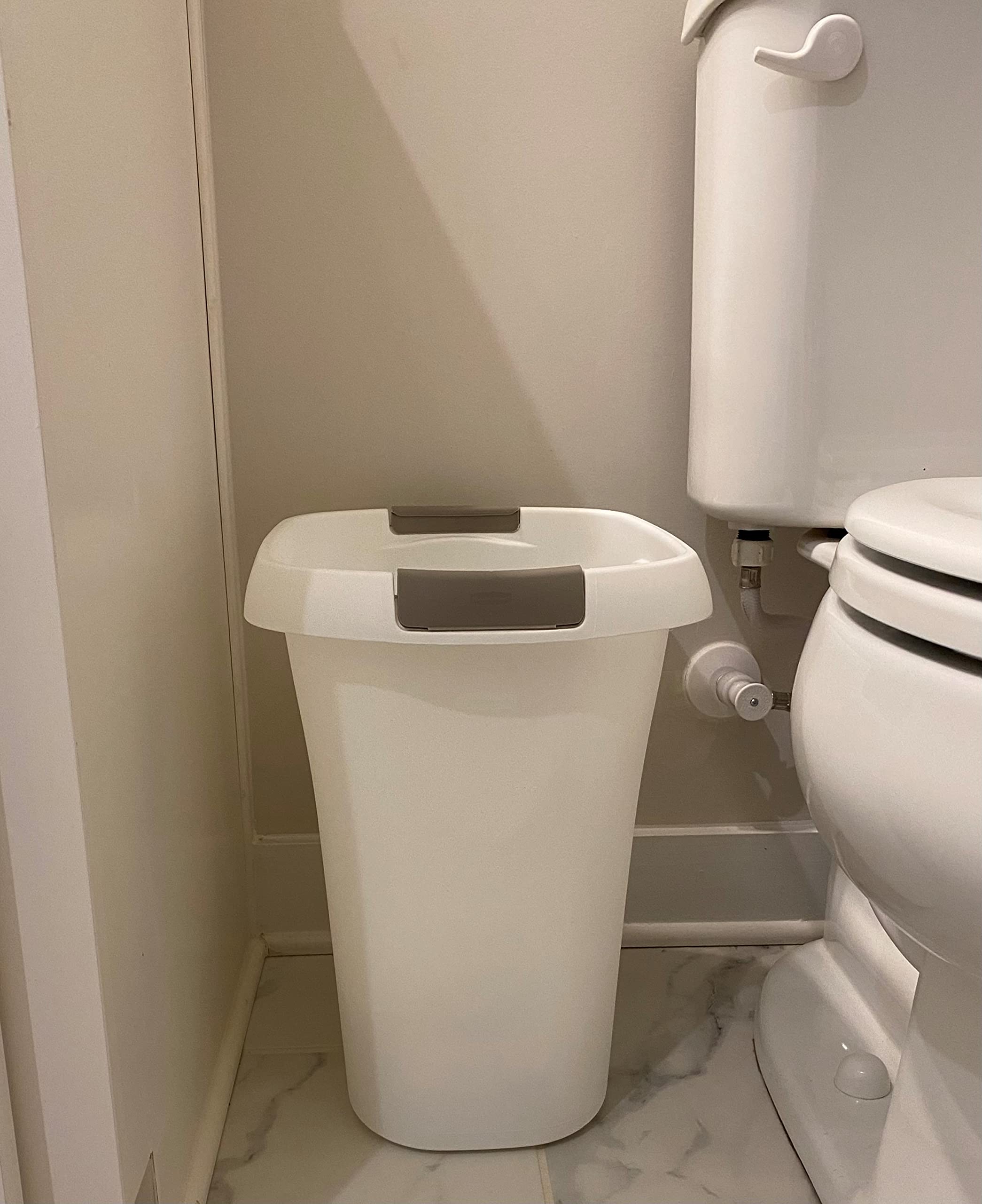 Rubbermaid open-top trash can white office organization scene