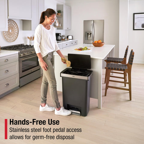 Rubbermaid Premier 19-gallon can has a flared anti-slip base for stability.