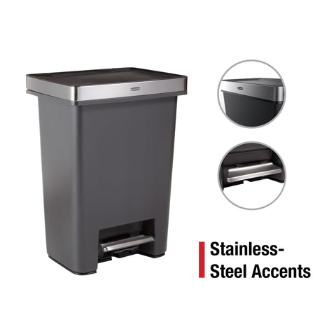 Rubbermaid Premier 19-gallon can accommodates one 30-gallon bag or two smaller bags.