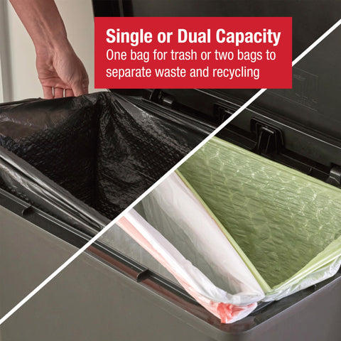 Foot pedal enables hands-free waste disposal on the Rubbermaid Premier 19-gallon can.