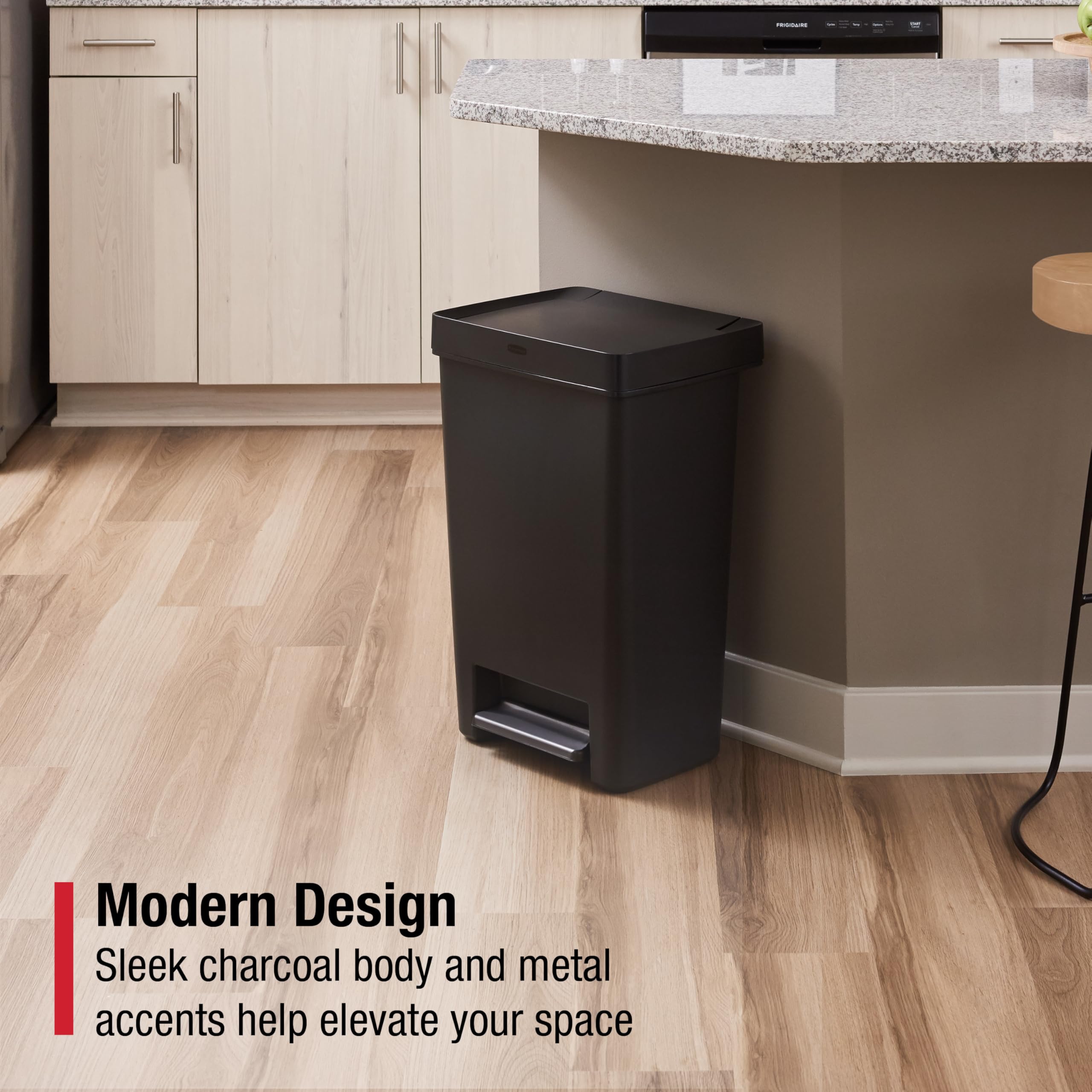 Rubbermaid Premier Series II lid with quiet close reduces noise during kitchen use