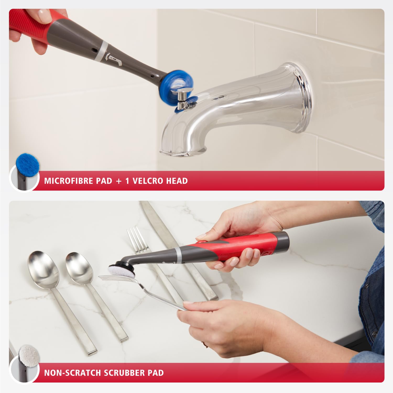 Rubbermaid Reveal Power Scrubber Microfiber Pads lift residue smoothly