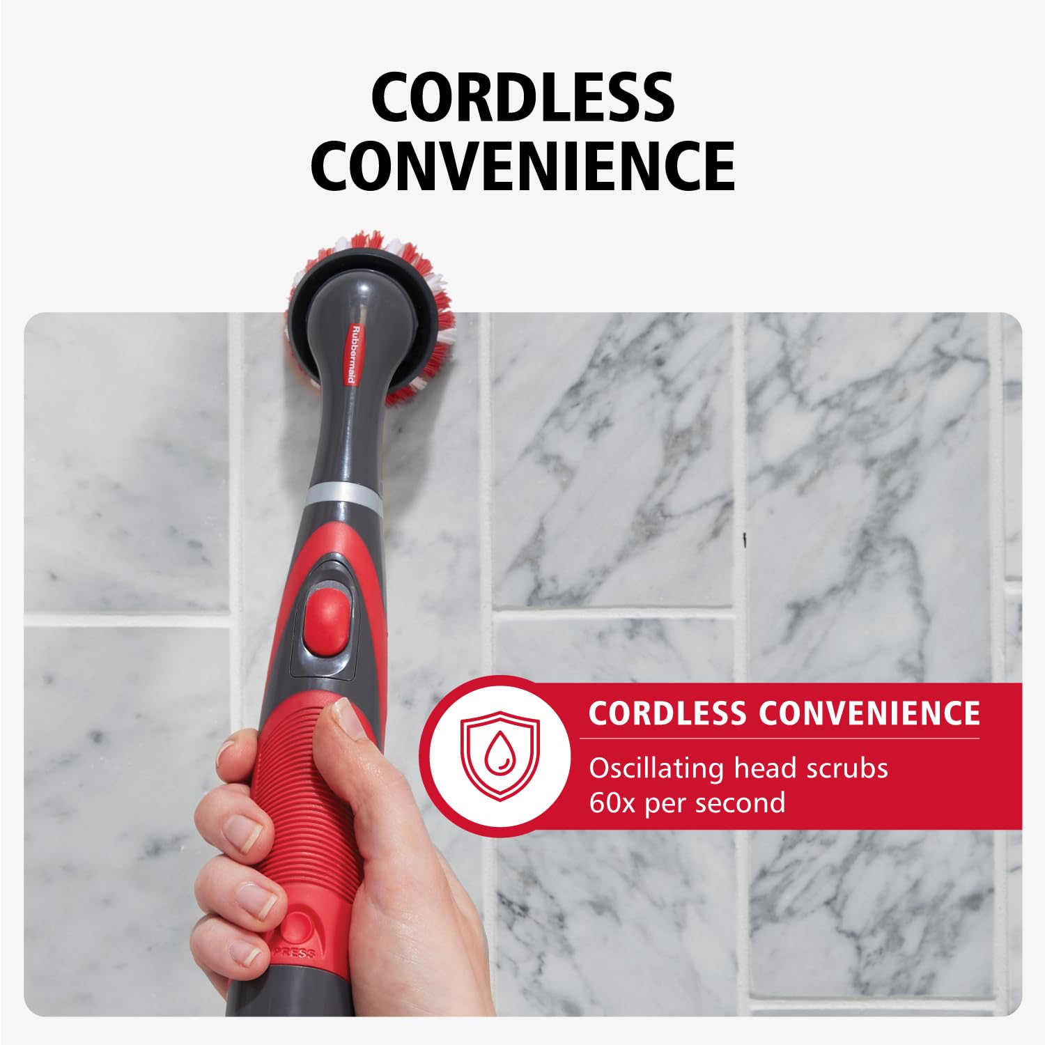 Rubbermaid Reveal Power Scrubber Soft Bristle Brush cleans delicate surfaces gently
