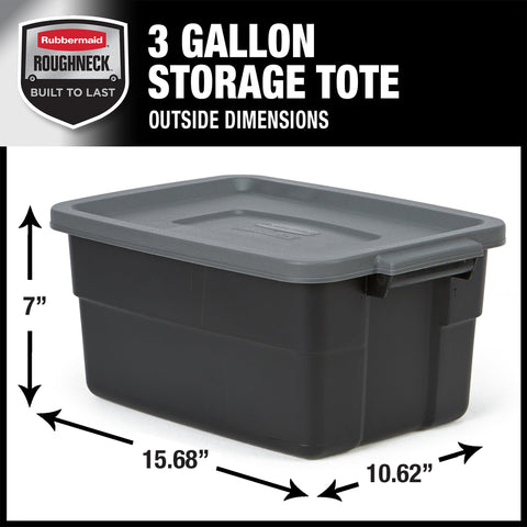 3-gallon Rubbermaid tote stackable design saves space.