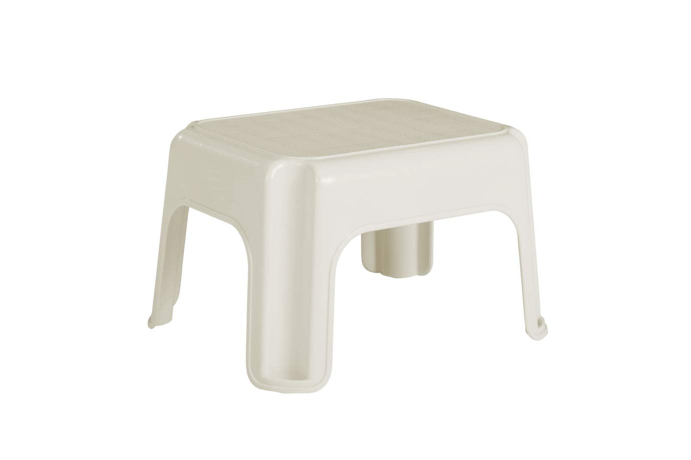 Rubbermaid Roughneck step stool bisque, front view, sturdy and easy to reach high shelves