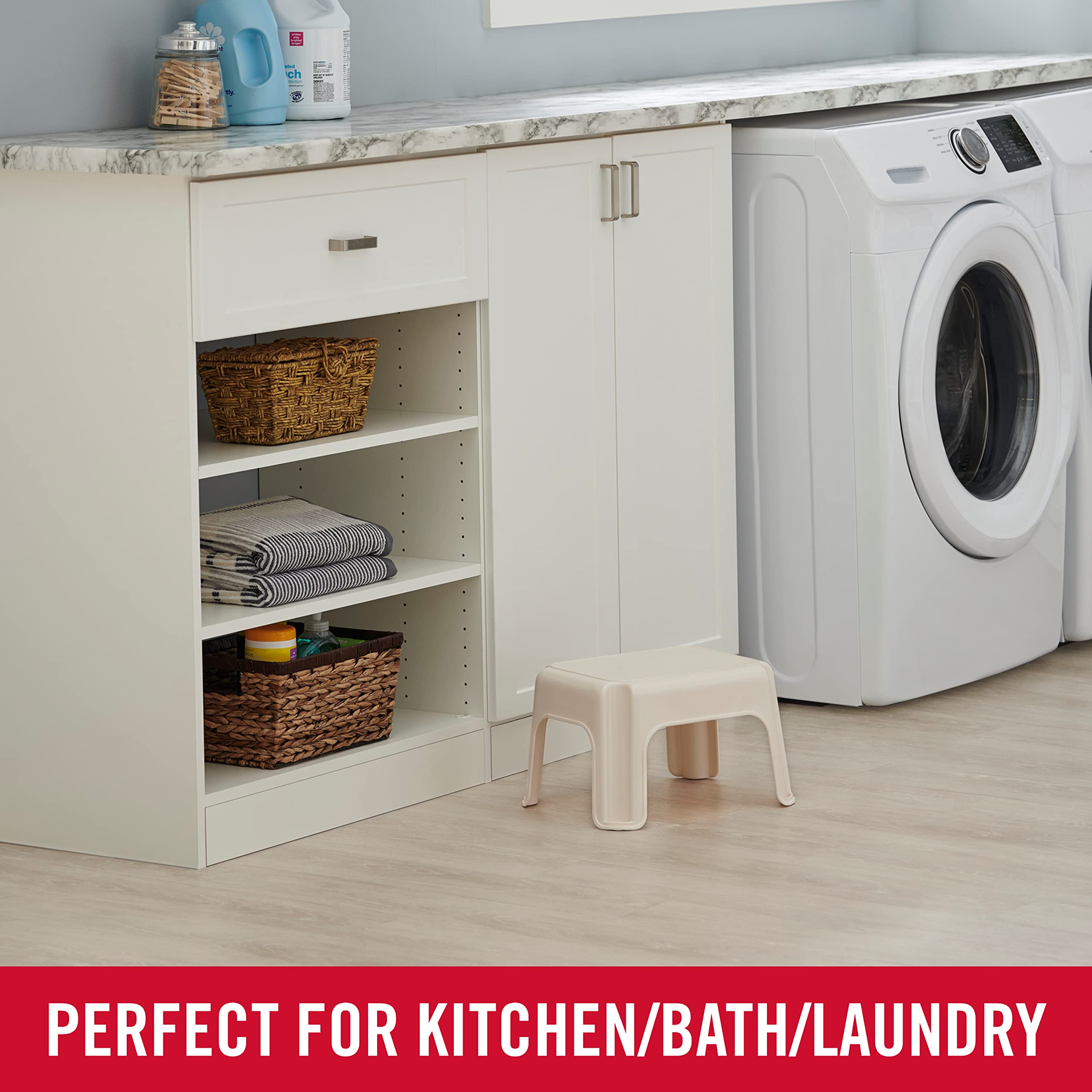 Rubbermaid Roughneck step stool bisque, four skid-resistant feet provide stability