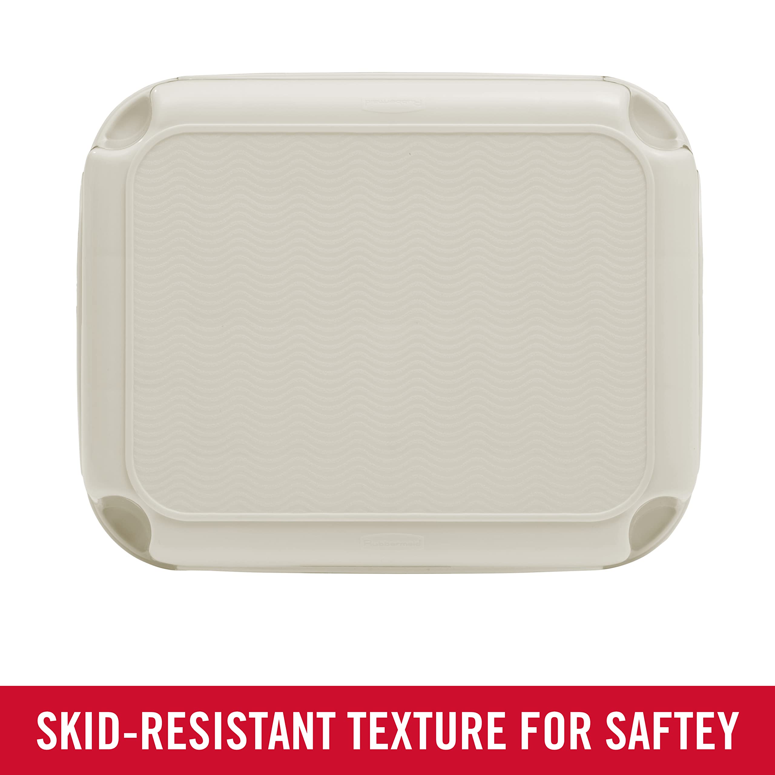 Rubbermaid Roughneck step stool bisque, top texture, skid-resistant feet boost safety