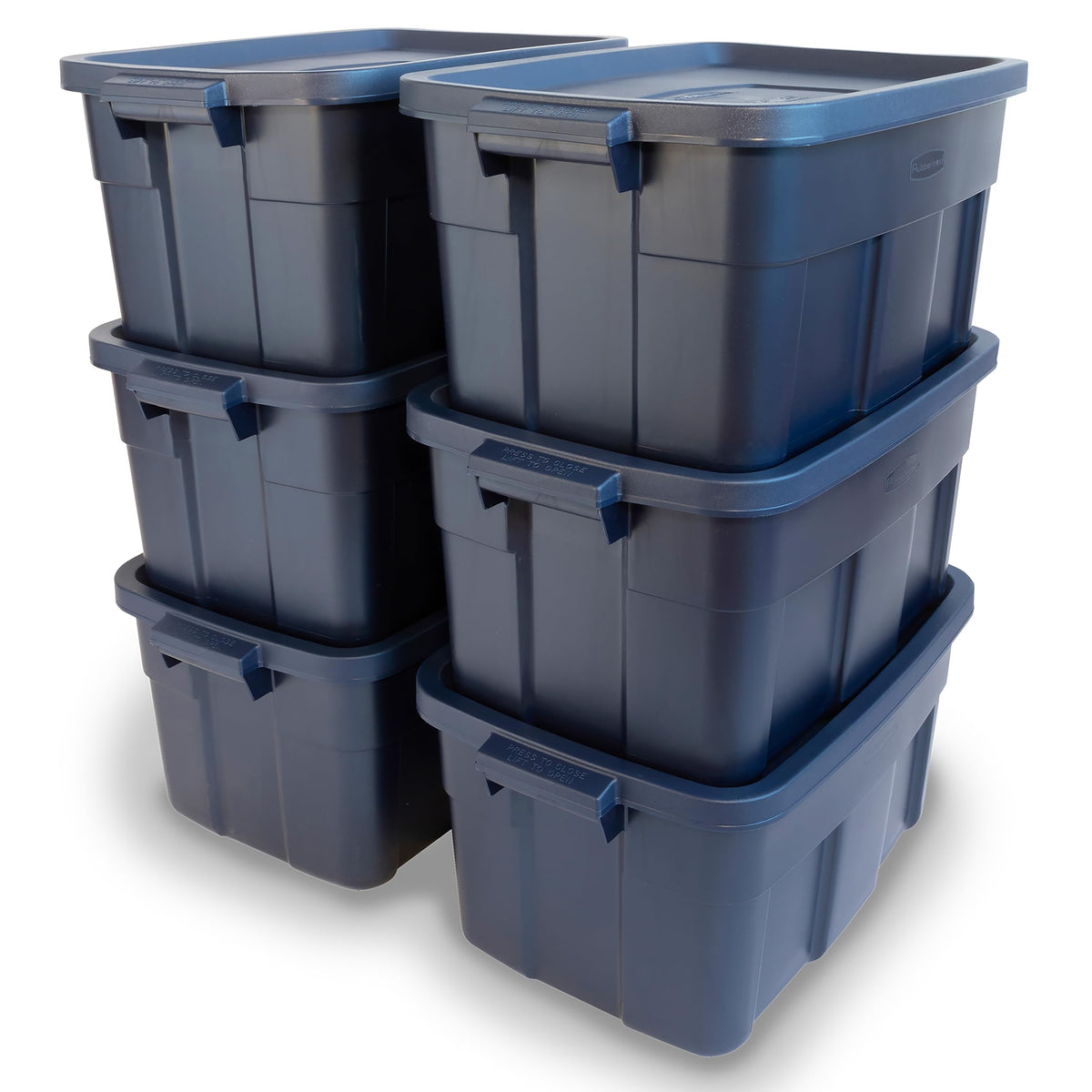 Rubbermaid Roughneck Tote 14 Gal with lid for secure storage and dust protection.