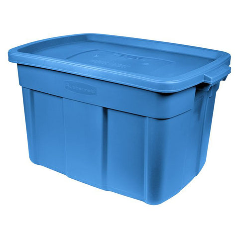 Rubbermaid Roughneck tote 18gal lid closed protects against dust