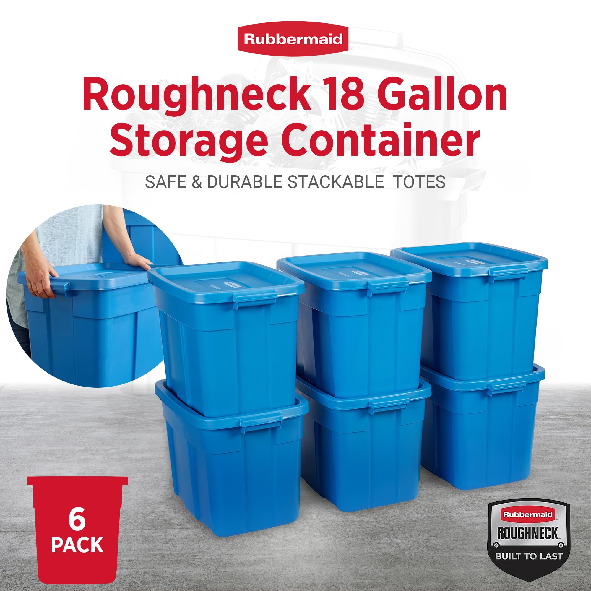 Rubbermaid Roughneck tote 18gal side handles for easy transport