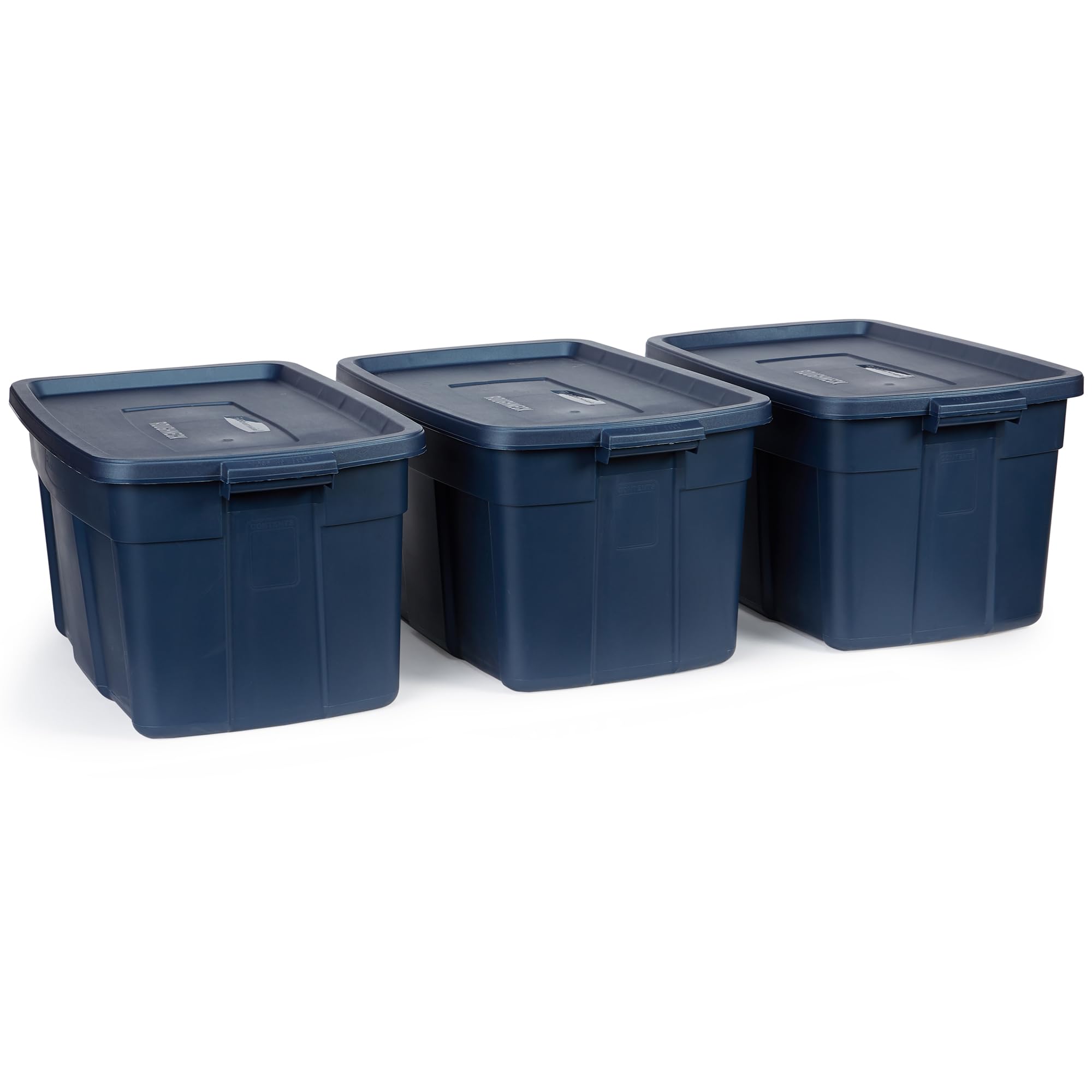 Rubbermaid Roughneck Tote 31gal front view shows durable storage for any space