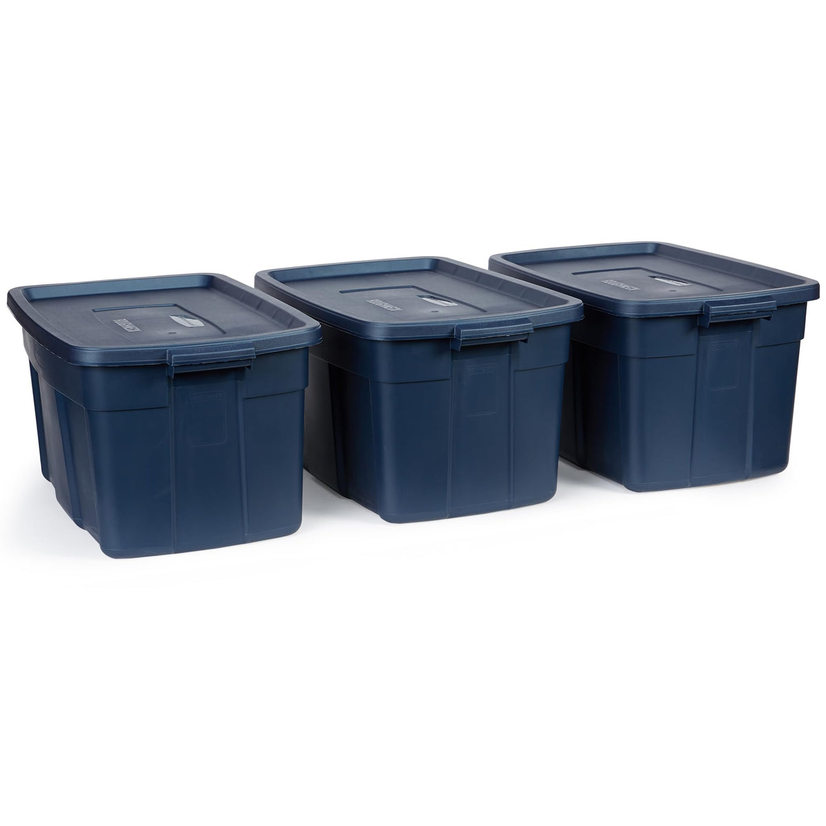 Rubbermaid Roughneck Tote 31gal front view shows durable storage for any space