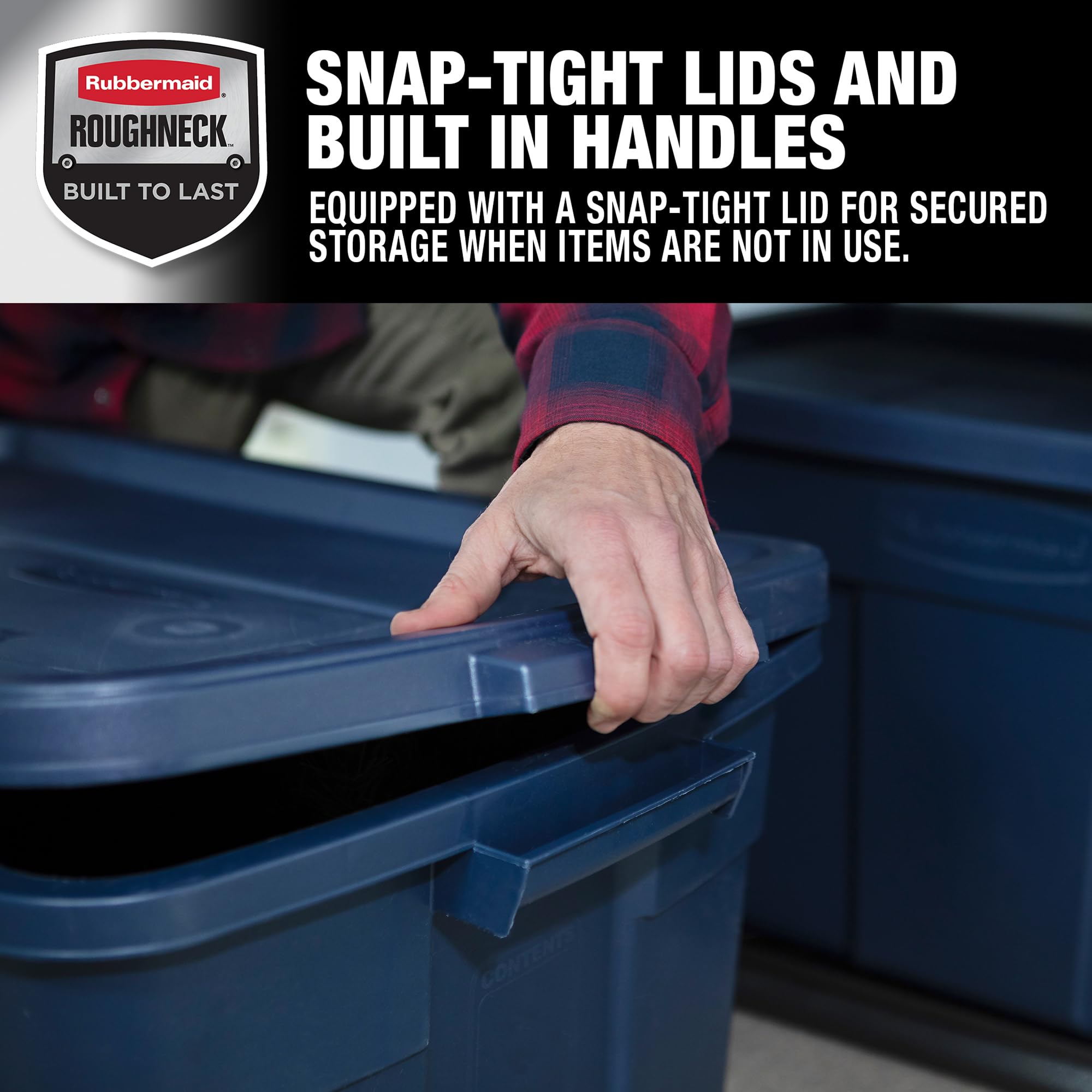 Rubbermaid Roughneck Tote 31gal side handle enables easy transport