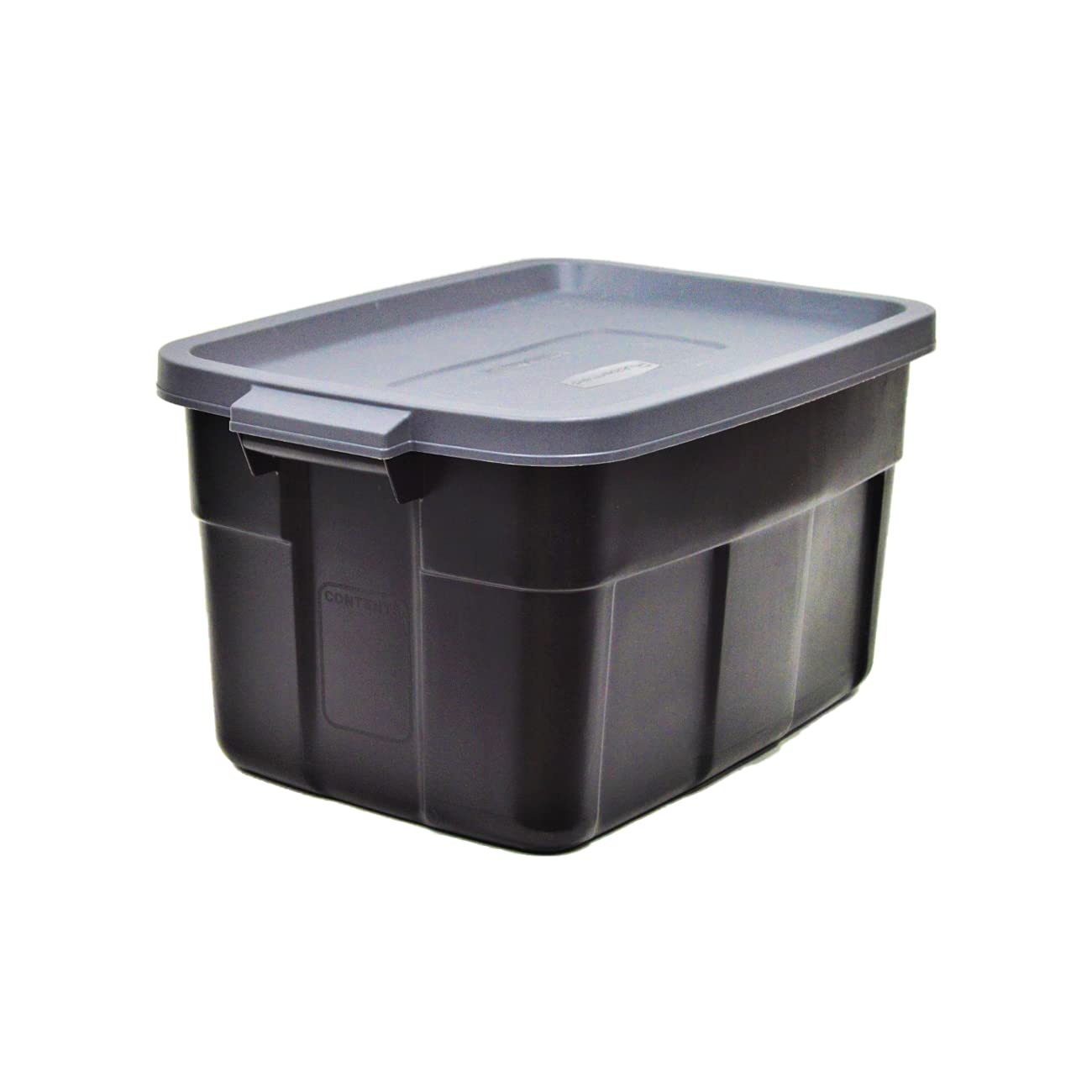 Rubbermaid Roughneck tote 31gal stackable for garage organization and durable storage.