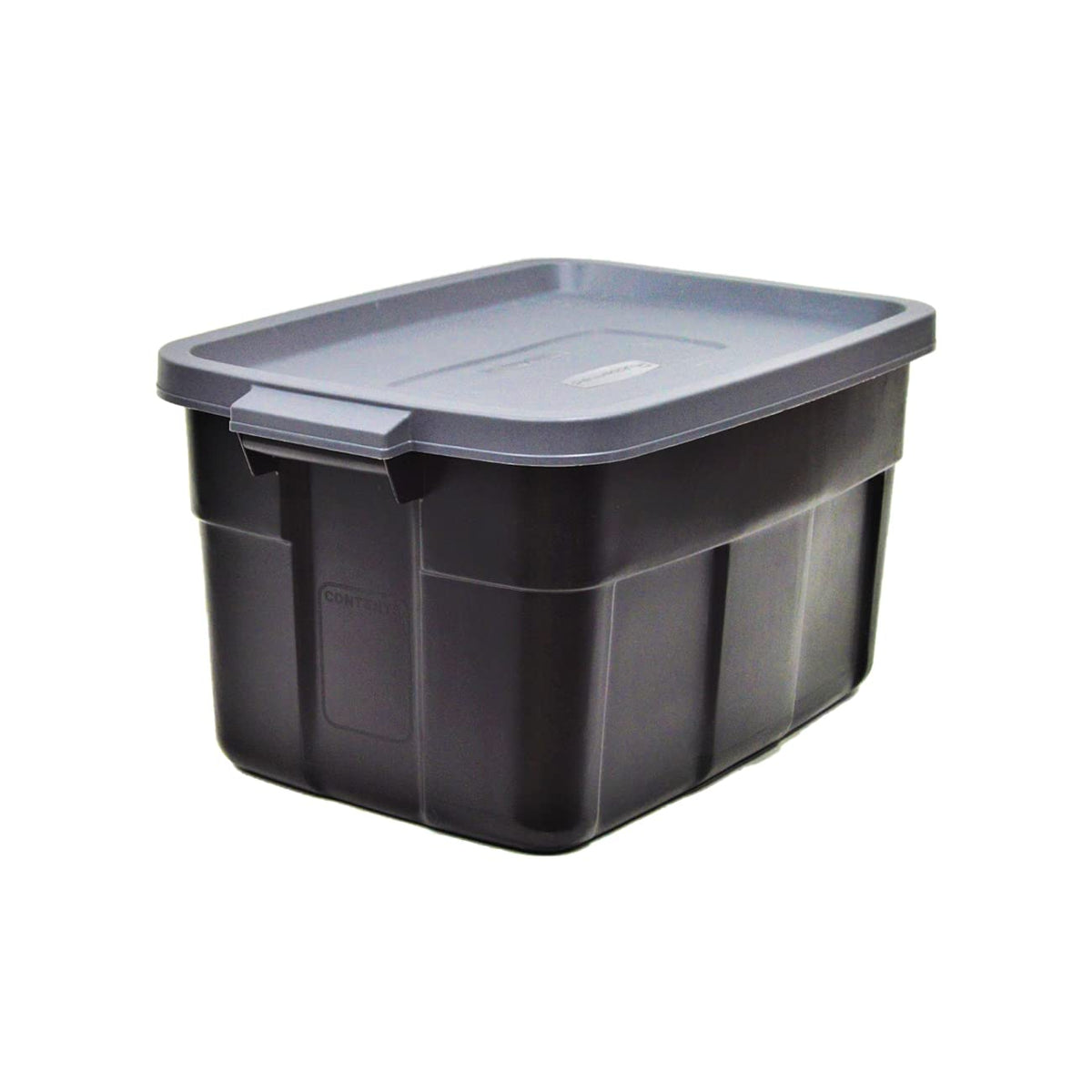 Rubbermaid Roughneck tote 31gal stackable for garage organization and durable storage.