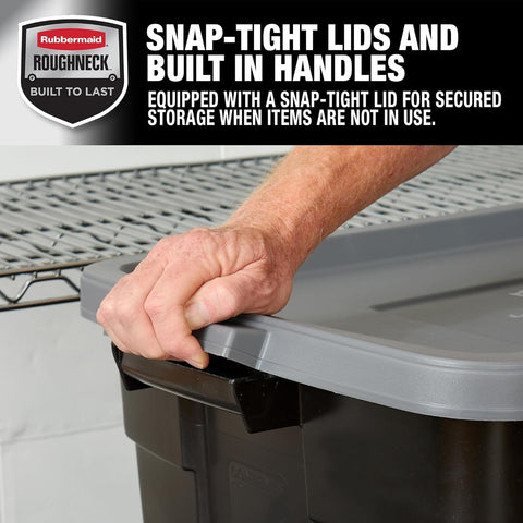 Rubbermaid Roughneck tote dimensions maximize garage and basement space.