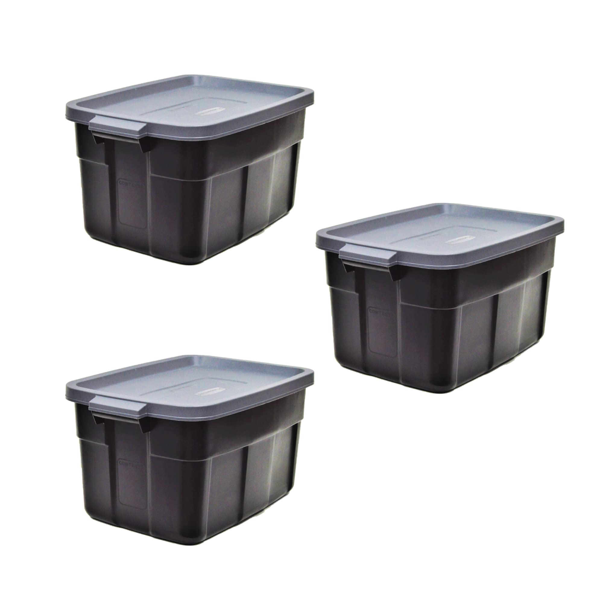 Rubbermaid Roughneck tote with secure lid supports clutter-free attic storage.