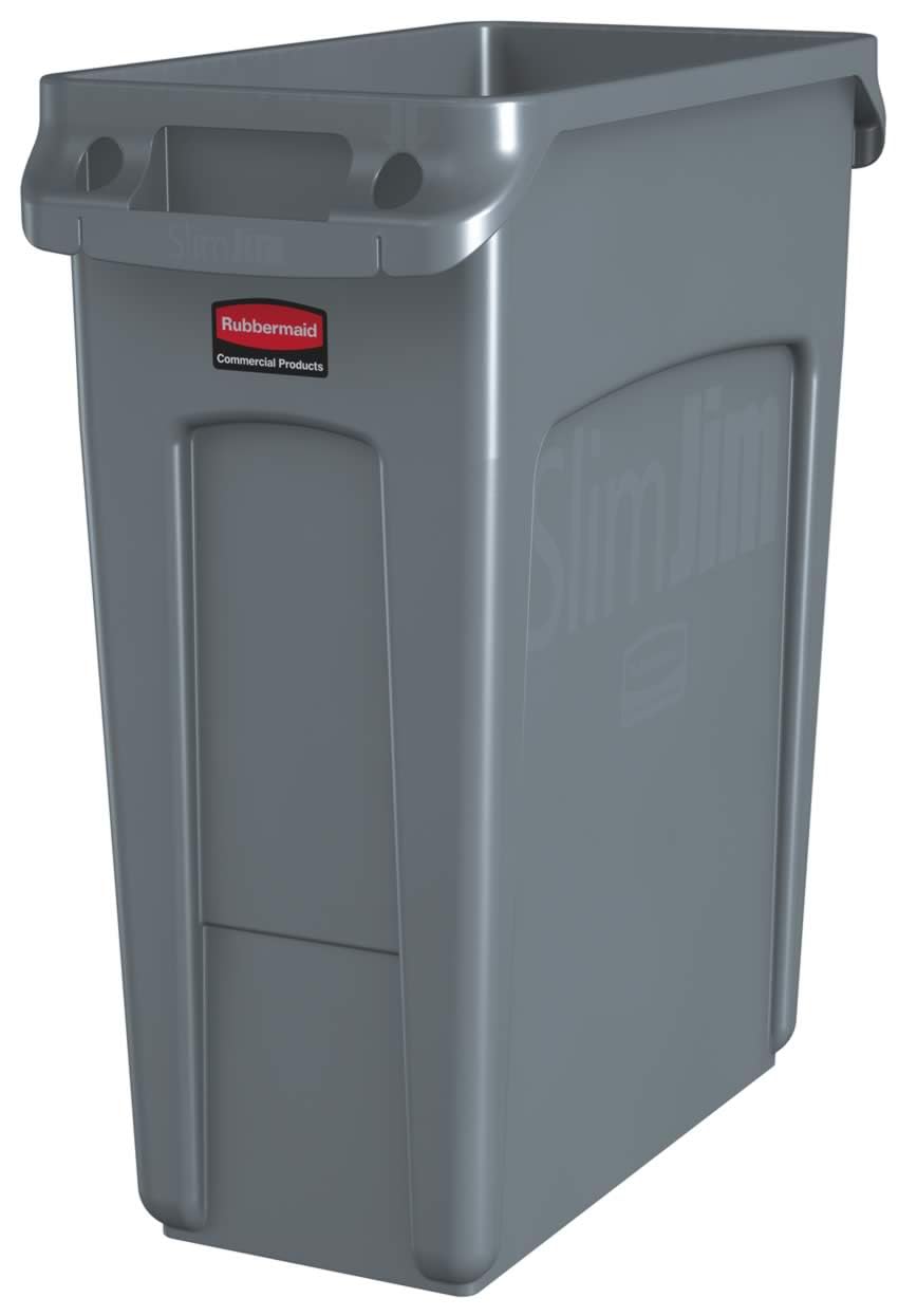 Rubbermaid Slim Jim vented trash can enables easier liner removal in busy kitchens