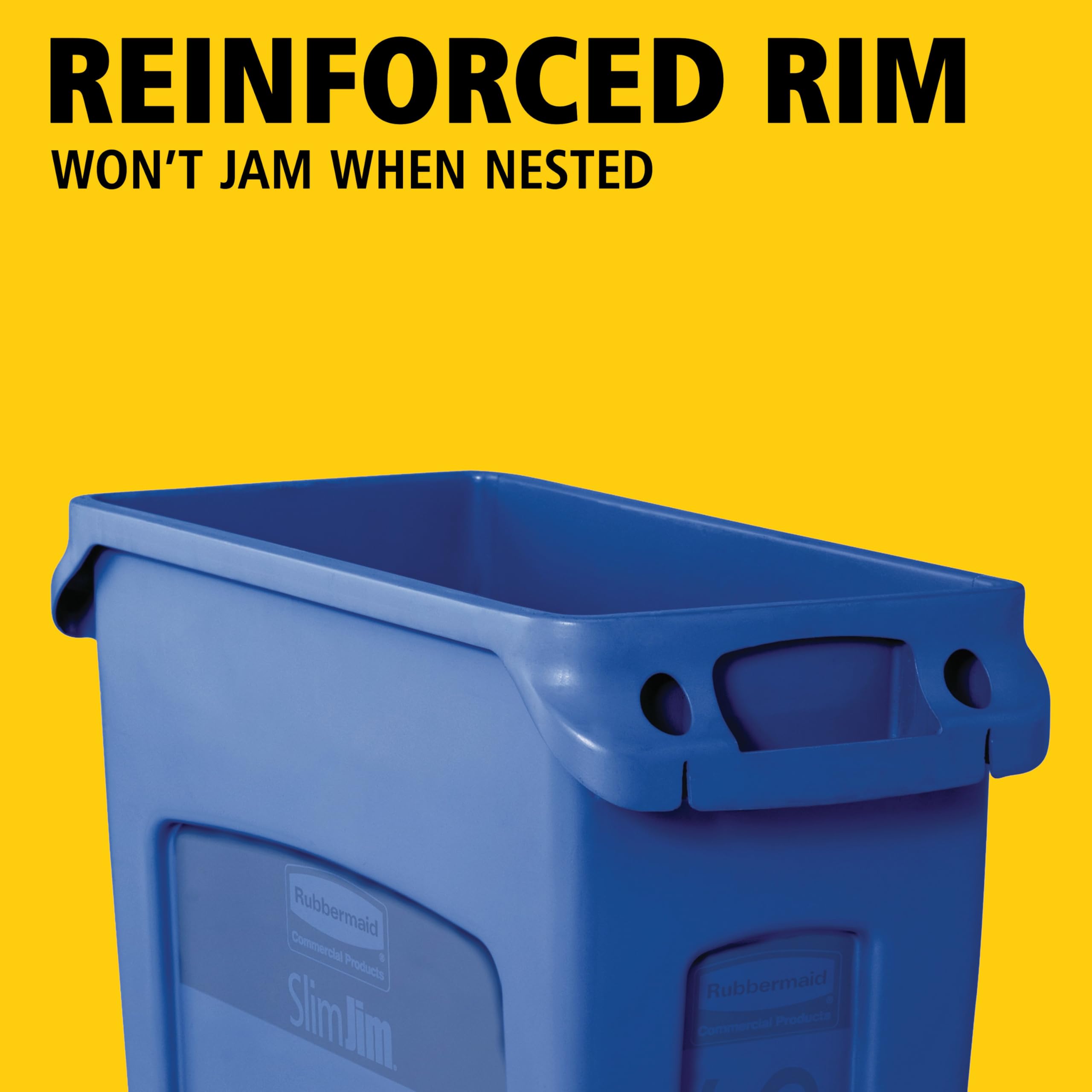 Rubbermaid Slim Jim venting channels closeup showing easy liner removal and reduced strain