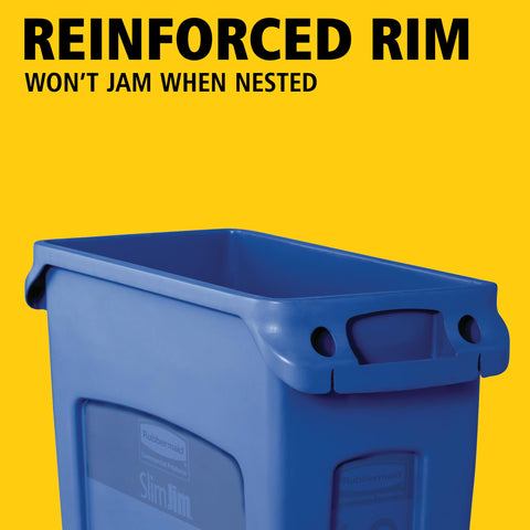 Rubbermaid Slim Jim venting channels closeup showing easy liner removal and reduced strain