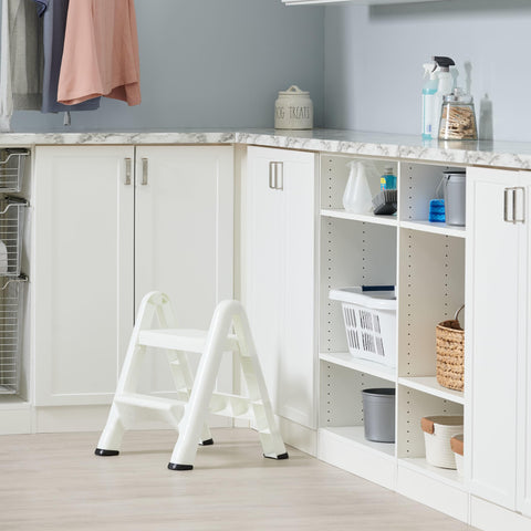Rubbermaid durable white plastic step stool for daily tasks.