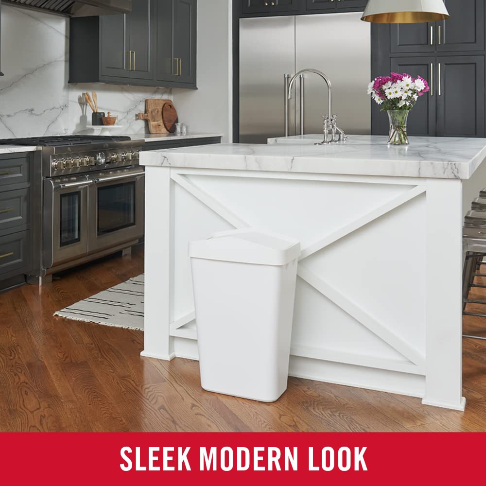 Rubbermaid waste container matte white finish complements any decor