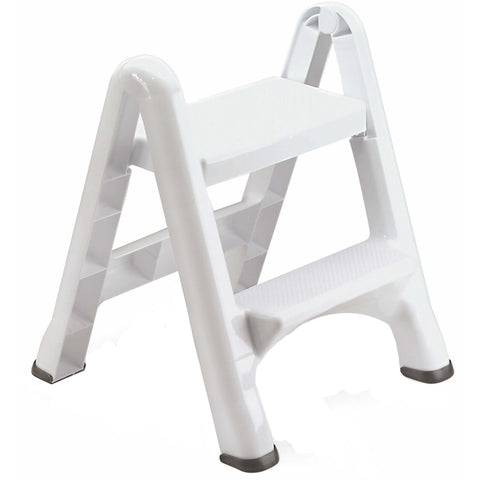 Rubbermaid two-step folding foot stool for reaching high shelves.