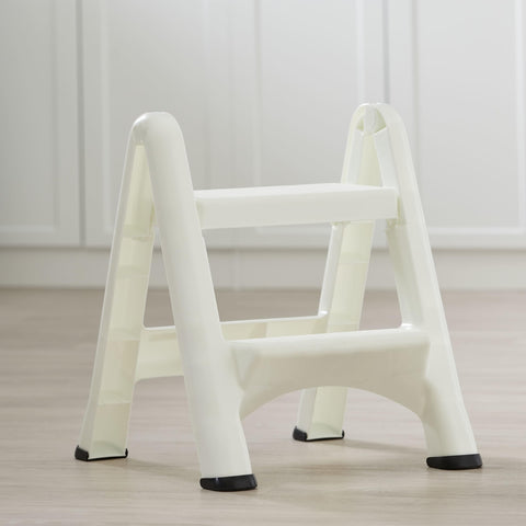 Rubbermaid two-step stool supporting up to 300 pounds for versatile tasks.