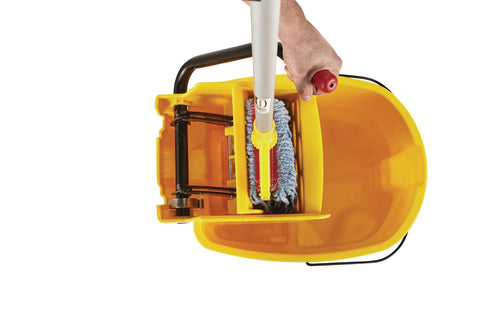 Rubbermaid WaveBrake on wheels enables quick relocation between cleaning zones.
