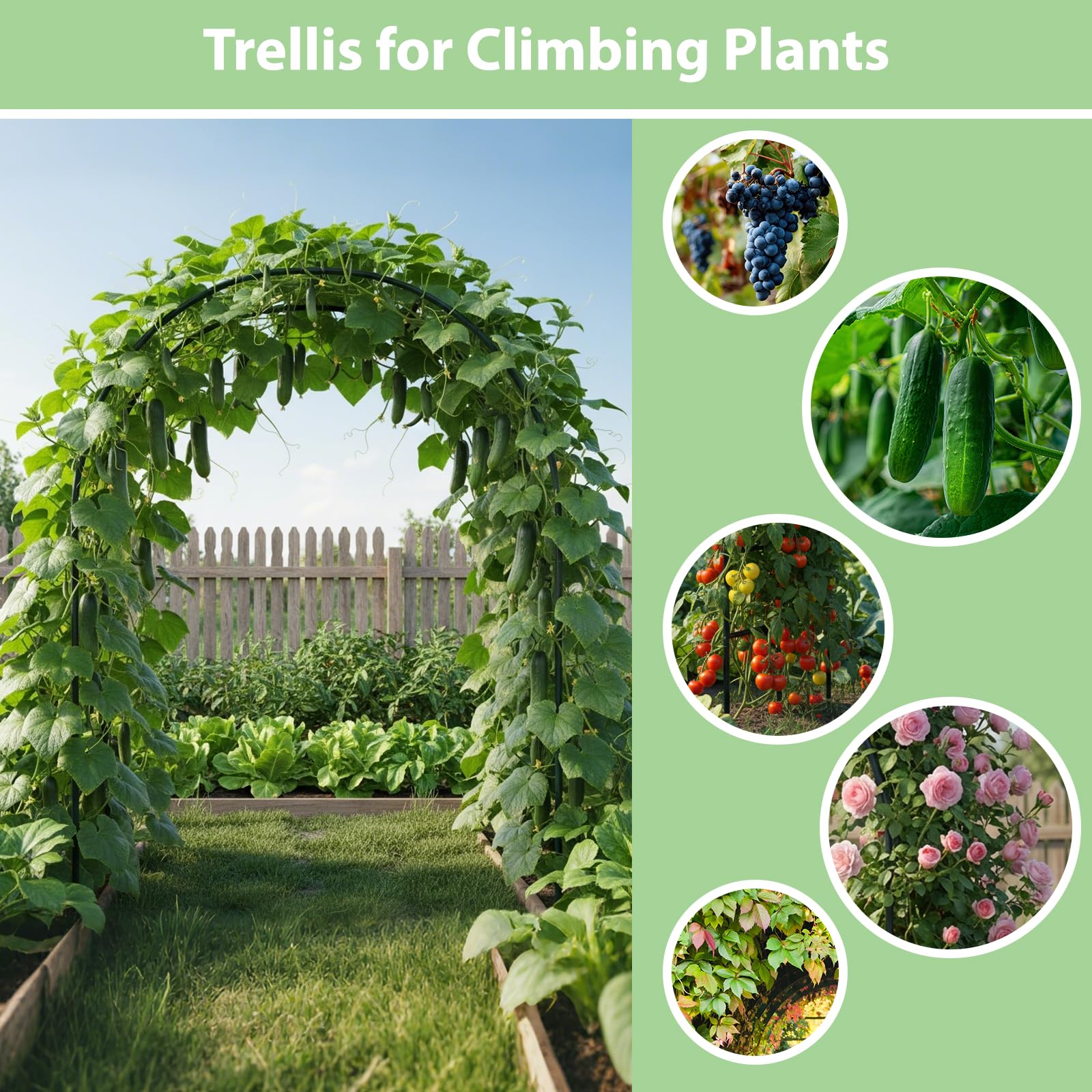 RUBFAC arch accented with flowers and greenery serves as garden focal point.