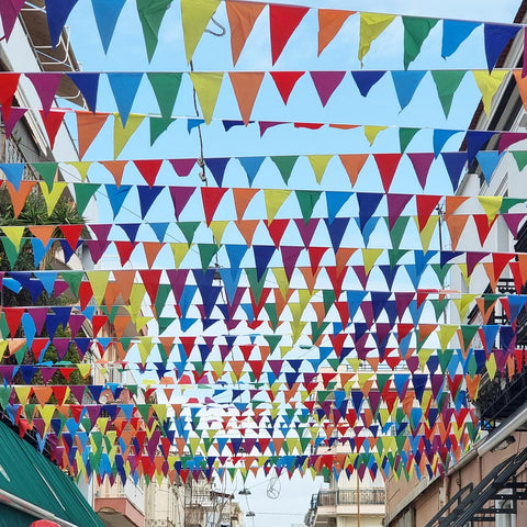 Rubfac bright rainbow colors create festive atmosphere for outdoor events