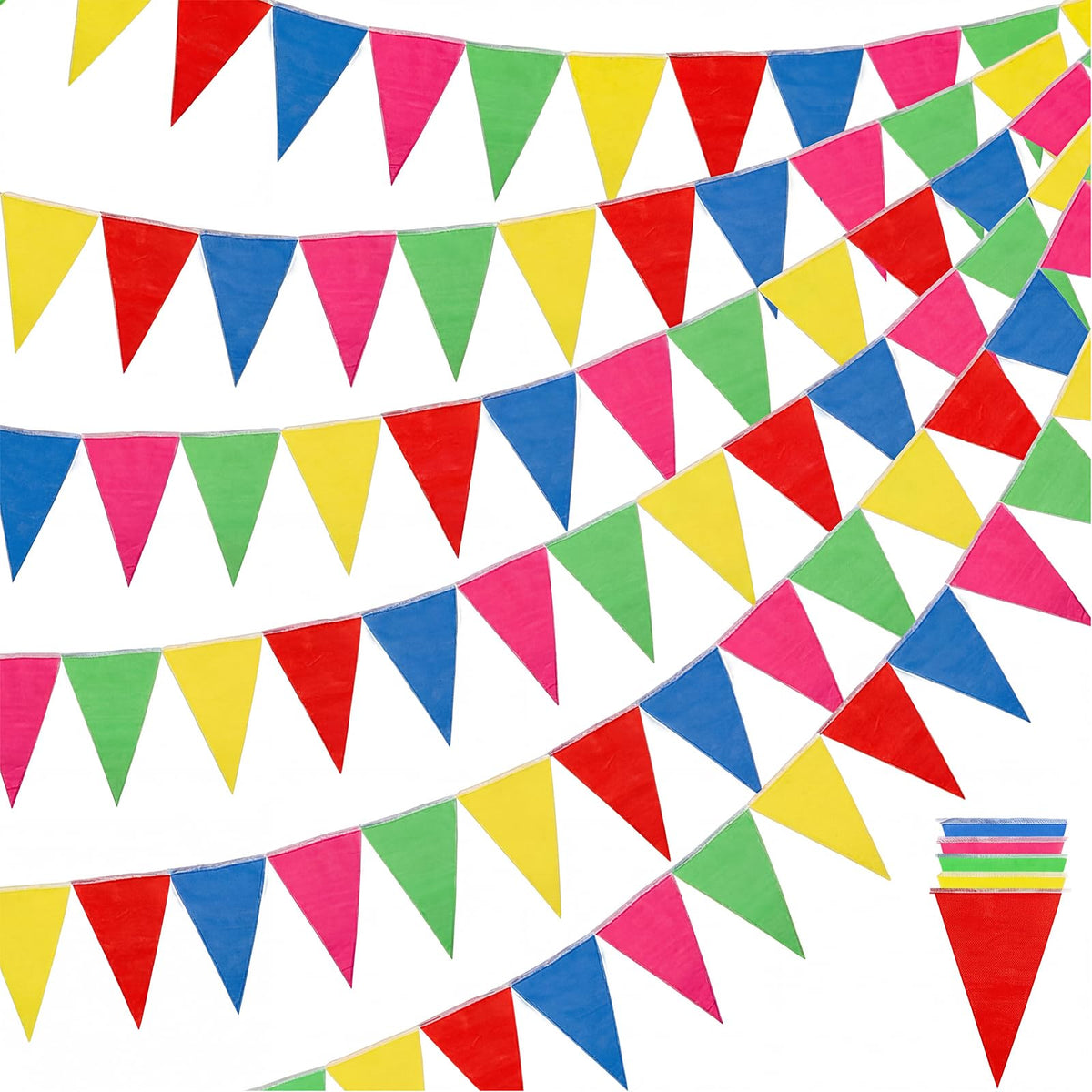 Rubfac rainbow pennant banner with durable nylon rope for outdoor use