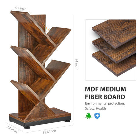 Ruboka Tree Bookshelf closeup wood finish highlighting durable MDF construction.