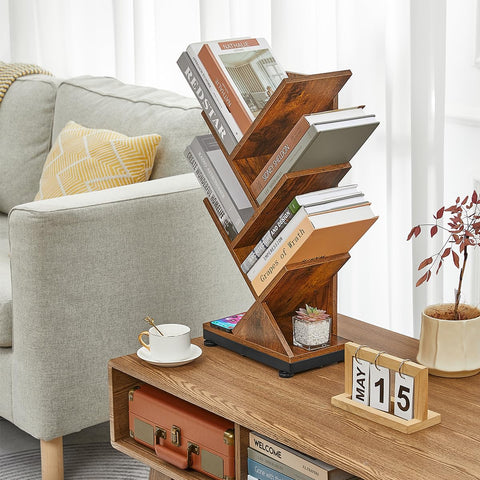 Ruboka Tree Bookshelf living room setup demonstrating retro style and storage.