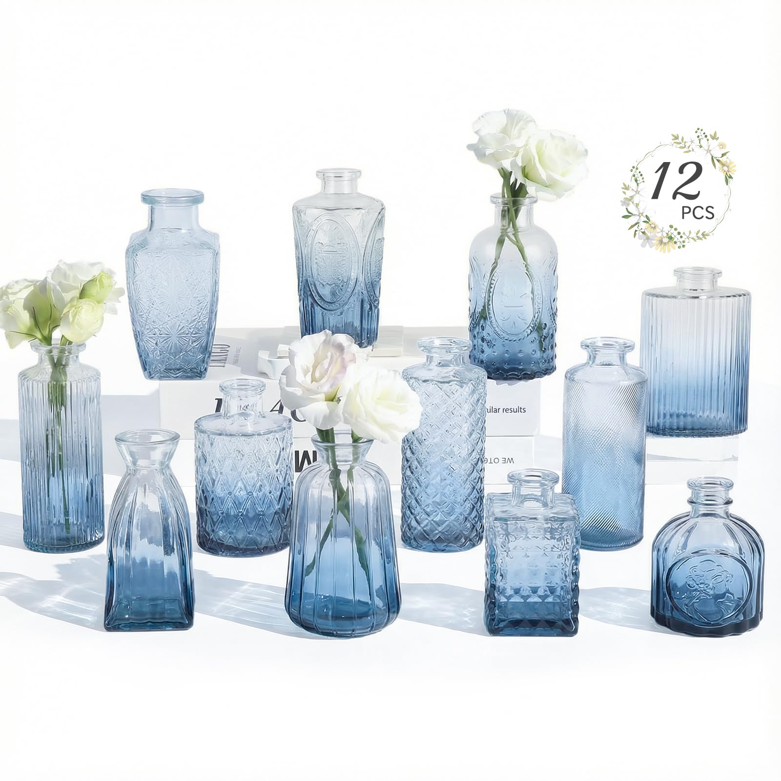 Ruckae 12-pack glass bud vases gradient blue for stylish wedding centerpieces