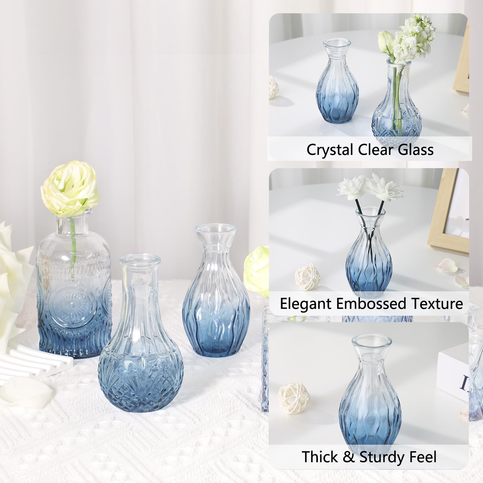 Ruckae durable thick-base glass vases gradient blue catch light beautifully