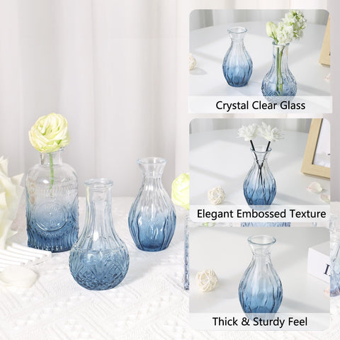 Ruckae durable thick-base glass vases gradient blue catch light beautifully