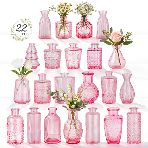 Ruckae pink bud vase small 01 with etched vintage detail for wedding centerpieces.