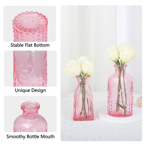 Ruckae pink mini vase etched detail enhances bouquet and shelf styling.