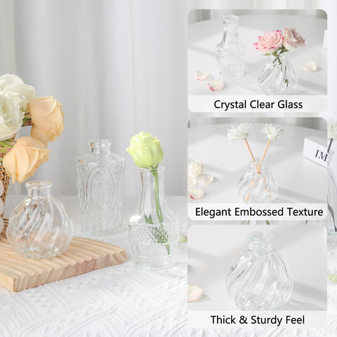 Ruckae small clear bud vase versatile for fresh or dried blooms.