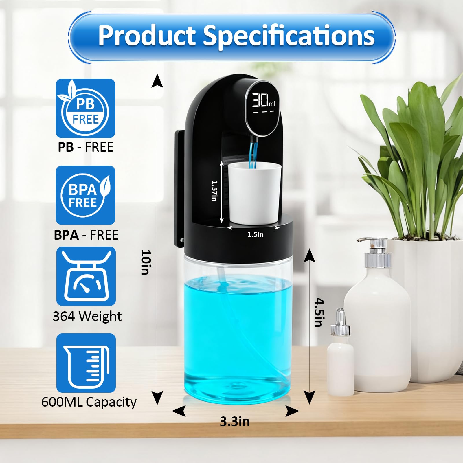 Rudnia mouthwash dispenser four magnetic cups for family use.