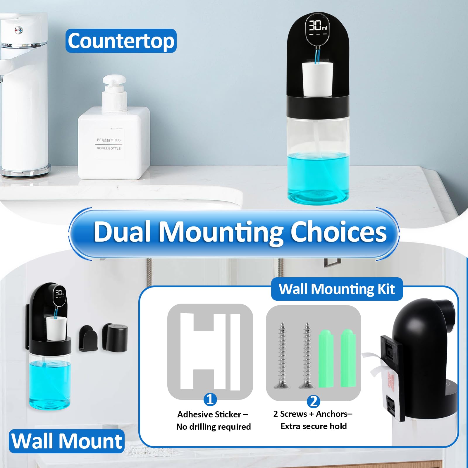 Rudnia mouthwash dispenser Type-C charging port for easy power.