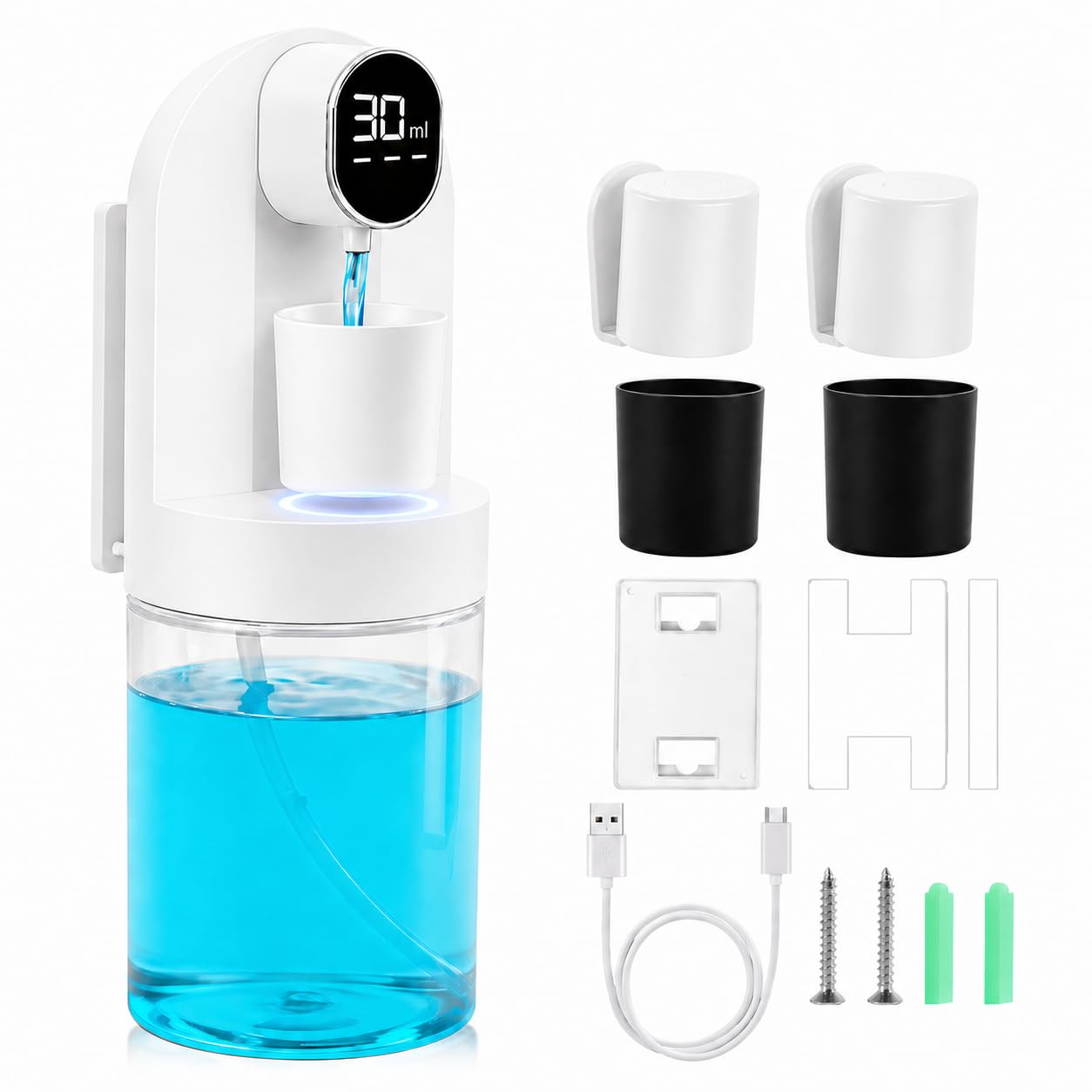 Rudnia mouthwash dispenser wall mounted front view showing hands free use