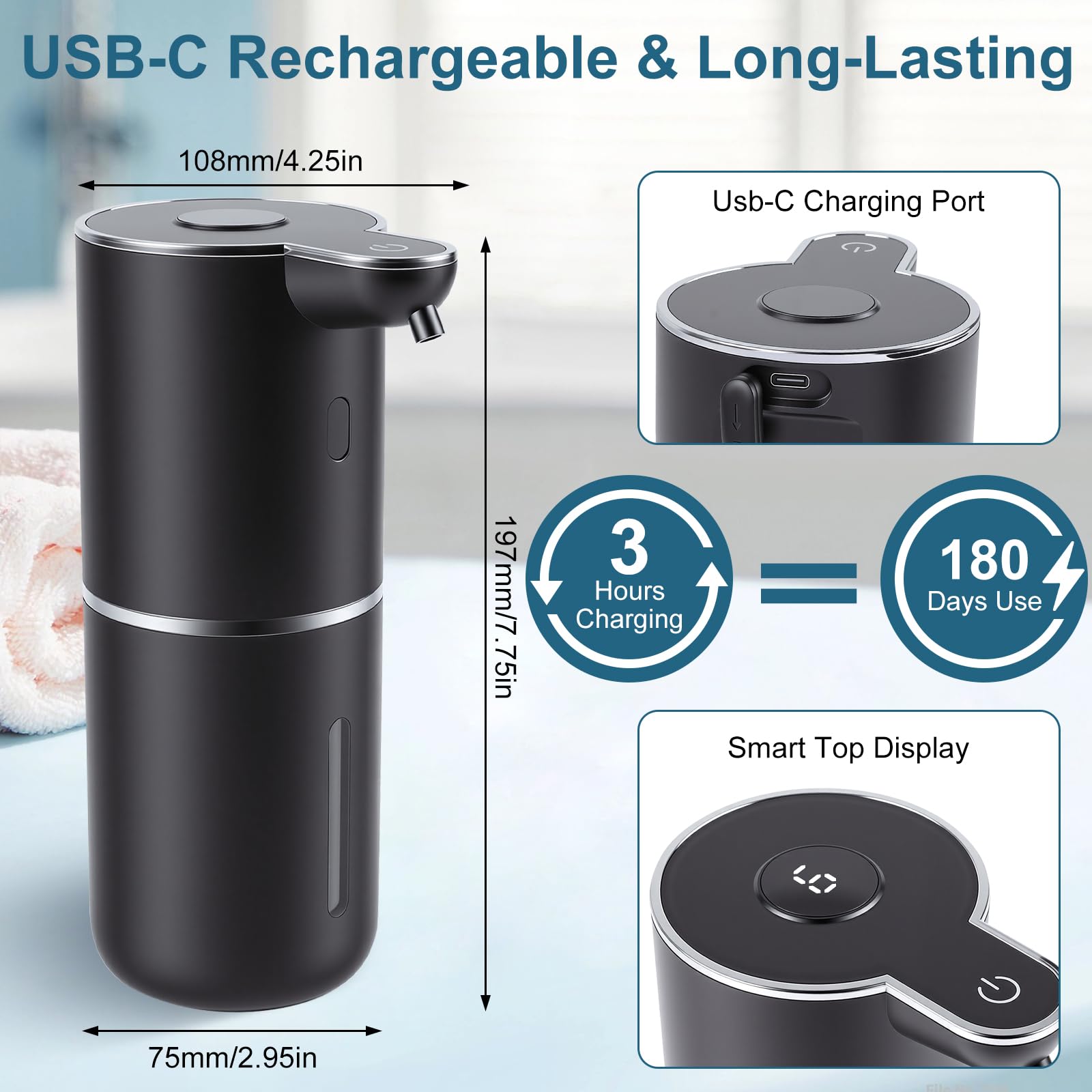 Rudnia wall mount soap dispenser 380ml keeps counters tidy