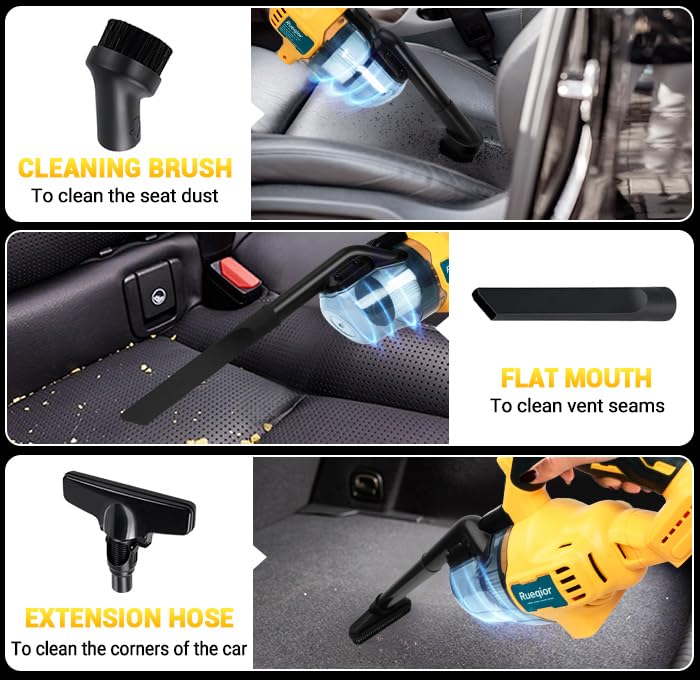 Rueqior 46 CFM portable suction powers pet hair cleanup.
