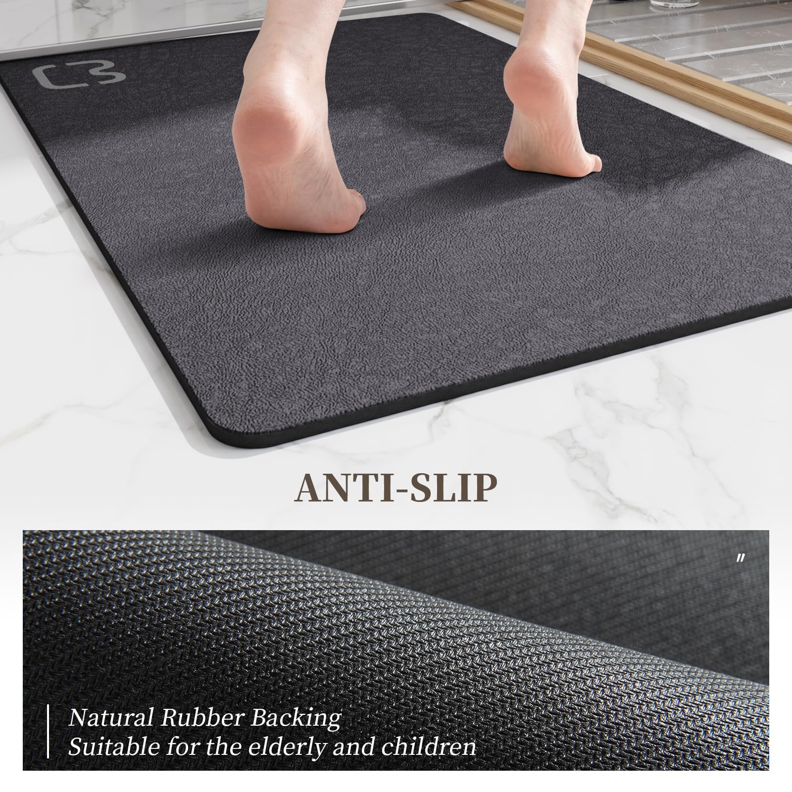 RUERYA bath mat non-shedding surface minimizes fiber shedding.