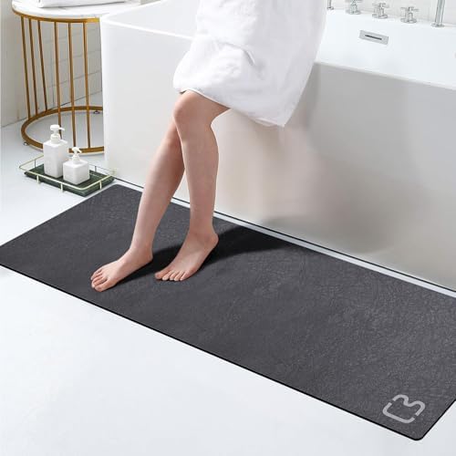 RUERYA dark grey bath mat quick-drying surface keeps feet dry after shower.