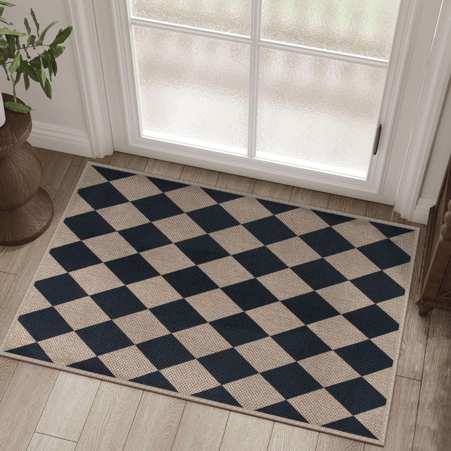 Rugalia Easy Jute Checkered Entryway Rug close-up weave showing durable, washable fibers