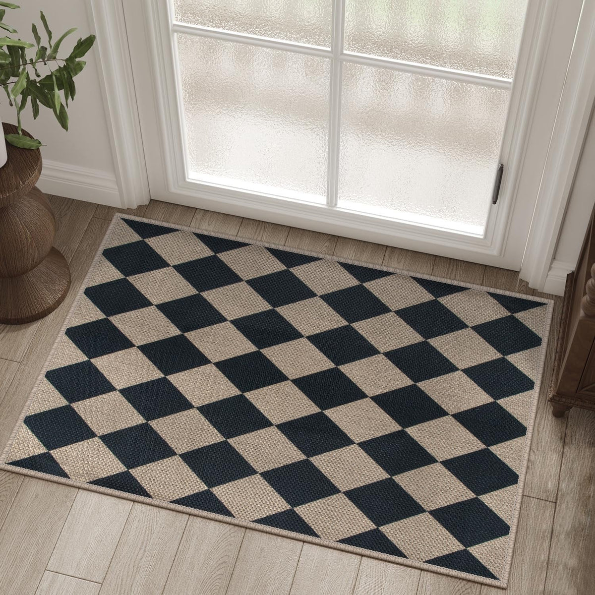 Rugalia Easy Jute Checkered Entryway Rug close-up weave showing durable, washable fibers